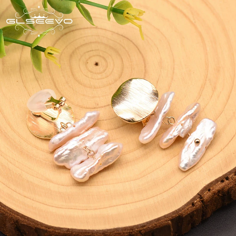 

GLSEEVO Original Design Natural Baroque Pearl Drop Clip Polished Earring For Women Wedding Gift Lovers'Engagement Jewelry GE0846