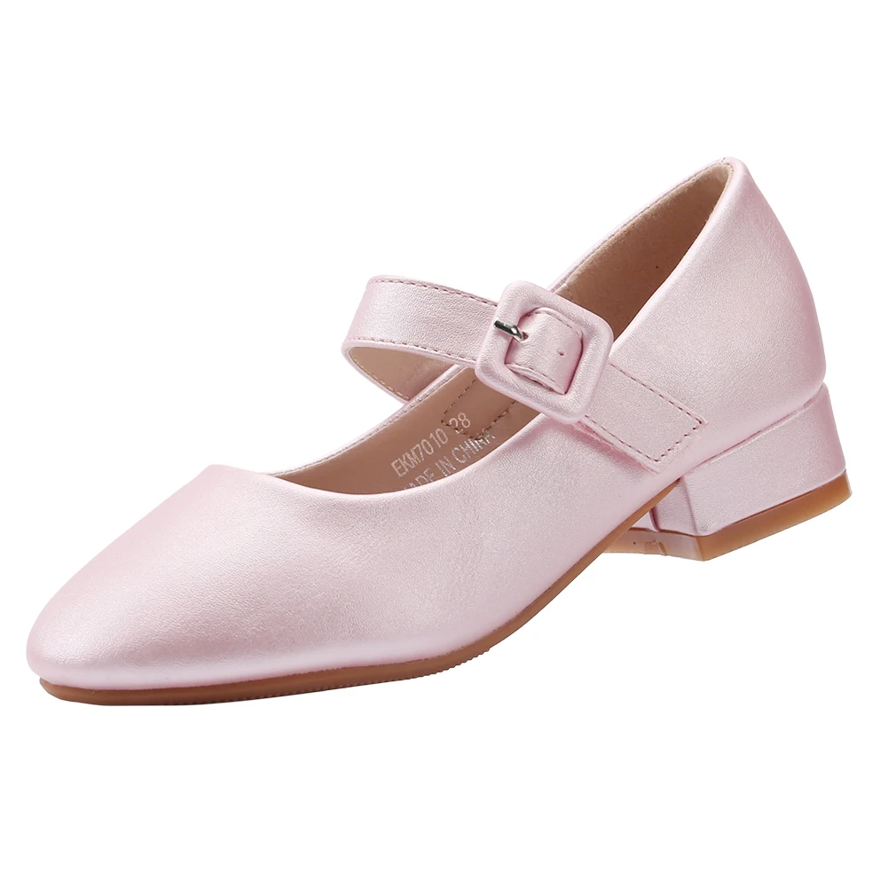 EKM7010-PINK Новинка года; Туфли Mary Jane на низком каблуке; детское кожаное платье; торжественная Свадебная обувь; блестящая обувь принцессы на застежке-липучке для девочек; 8 км - Цвет: EKM7010-PINK