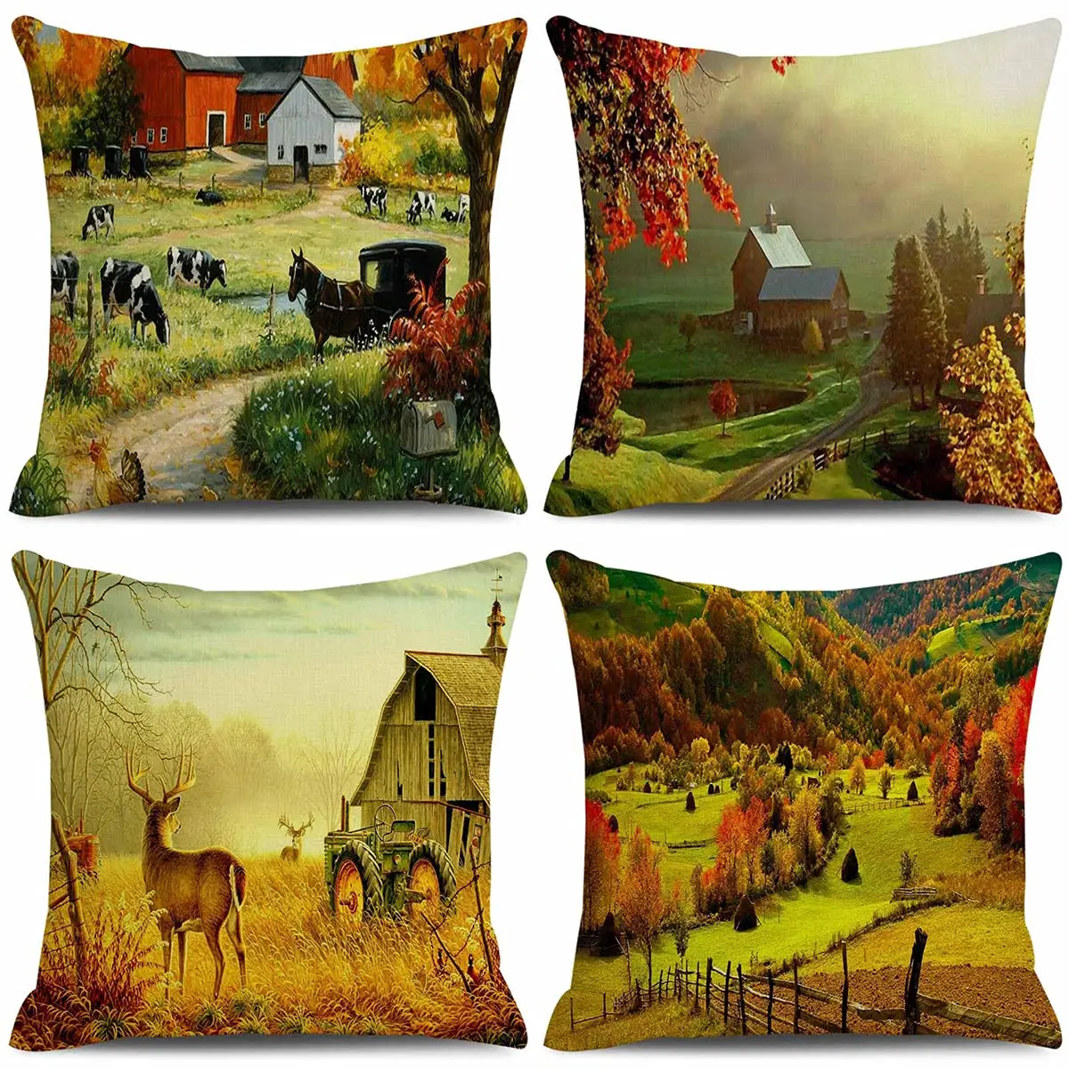 

American country landscape printed linen pillowcase sofa cushion cover home decoration can be customized for you 40x40 50x50