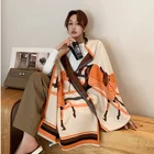 Шарф кашемировый женский, зимний, теплый, с принтом лошадей