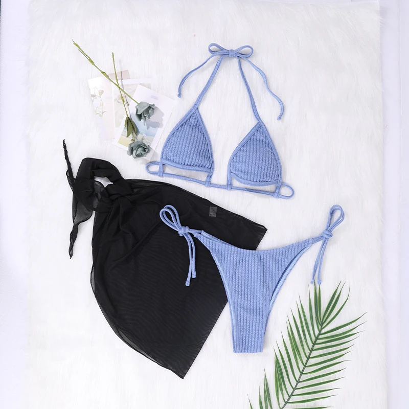 

Sexy 3 Piece Set Bikini Triangle Push Up Swimwear Women Bandage Swimsuit Hollow Out Biquini Summer Backless Beach Wear