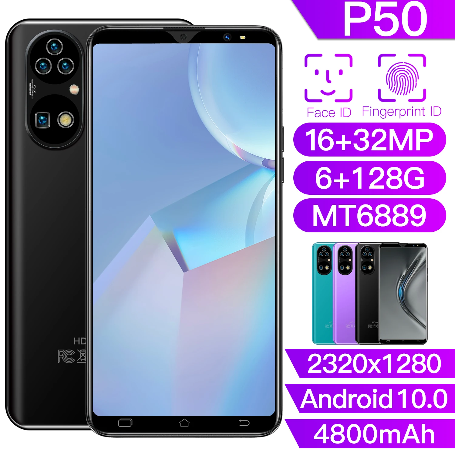 

Global Version P50 5.5 Inch 8+128G 16MP+32MP MT6889 10 Core Smartphone 5G 2320*1280 4800MAH Android10.0 Face Fingerprint ID
