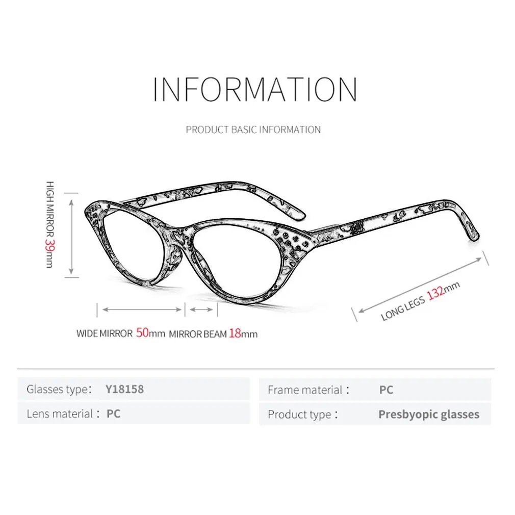 

Fashion Cat Eye Rhinestone Stud Presbyopia Glasses T18158 for Men and Women The Elderly Gift Grandma Grandpa's Glassses