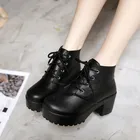 Ботинки черного и белого цвета ботинки из искусственной кожи на каблуке 6 см женские ботильоны на платформе и толстом каблуке Zapatos Plataforma
