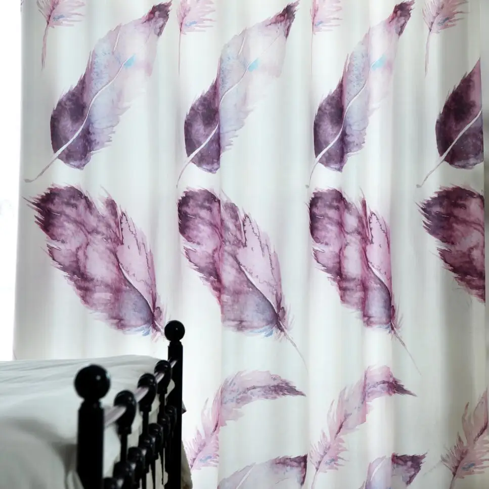 Grey Feather Curtain For Living Room Blackout Purple Sheer Voile Fabric Window Bedroom Linen Modern Shade Drape Blinds X615#30 | Дом и сад