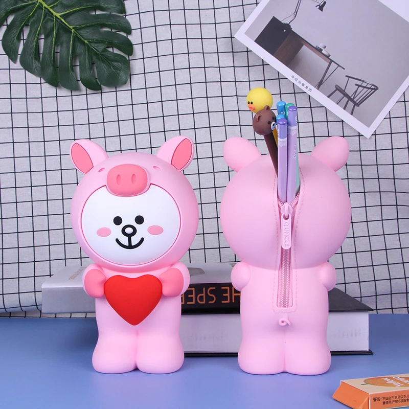 pig rabbit Kawaii Мультяшные женские кошельки с отделением для карт, студенческие канцелярские принадлежности, Детская коробка для ручек и карандашей, силиконовая сумка для макияжа, карманный мини-кошелек Carteira - Цвет: pig rabbit