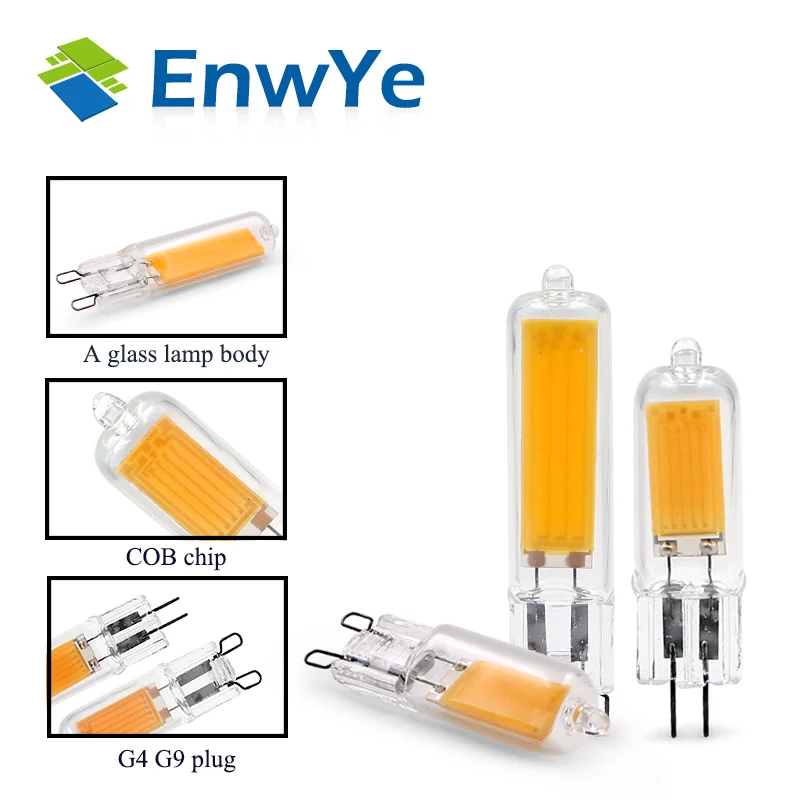 EnwYe COB G4 G9 лампочка переменного тока 220 в 240 в теплый белый 2 Вт 3 Вт светодиодный сменный прожектор Хрустальная люстра
