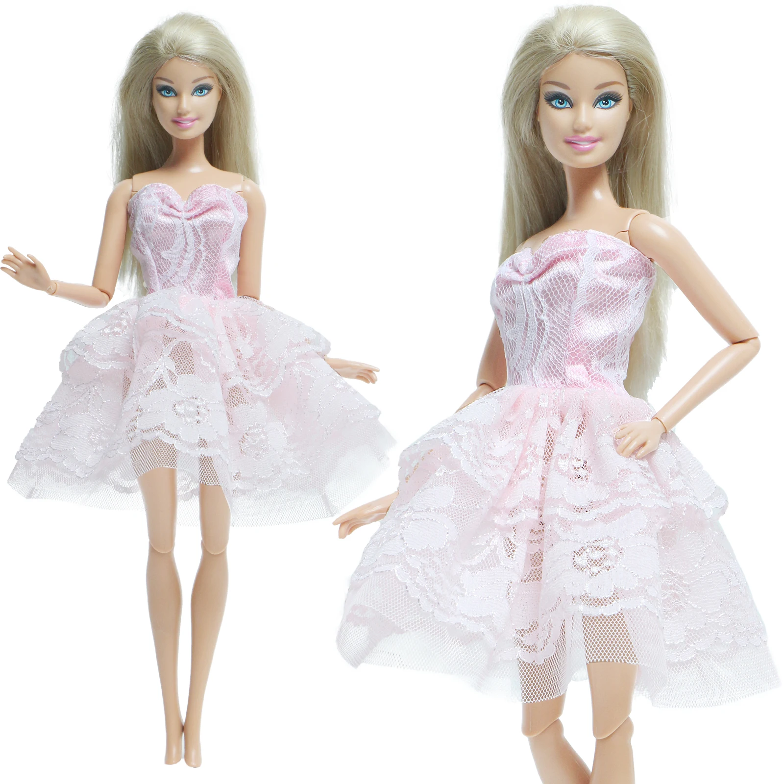BJDBUS One Pcs Pink Dress Wedding Party Gown Mini Lace Strapless Skirt Lovely Clothes for Barbie Doll Accessories Baby DIY Toys | Игрушки и