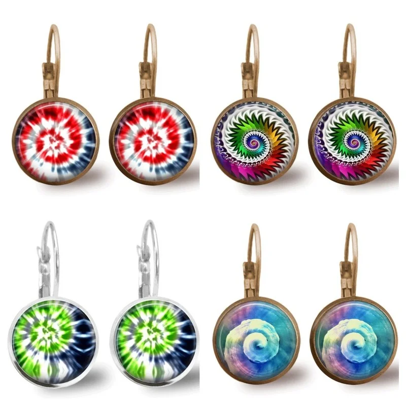 

2021 Wholesale Hot Sale Abstract Tie-dye Time Gemstone Earrings Abstract Tie-dye Pattern Glass Gemstone Earrings