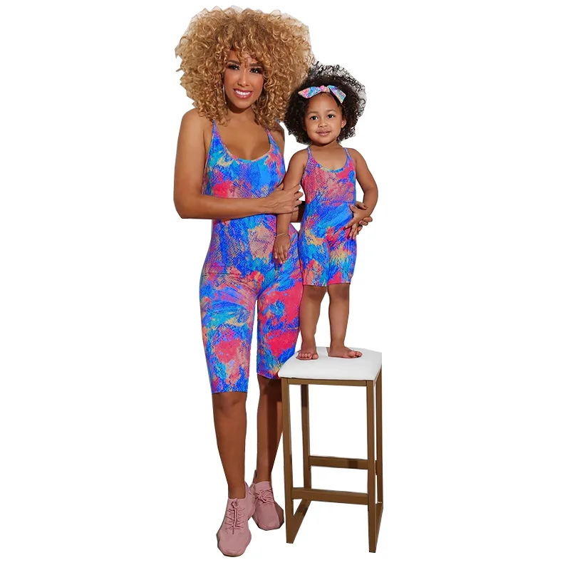 

Sling Jumpsuit Casual Family Parent-child Suit Fashion Printing African Womens Sling Jumpsuit Summer New Parent-child Suit S-2XL