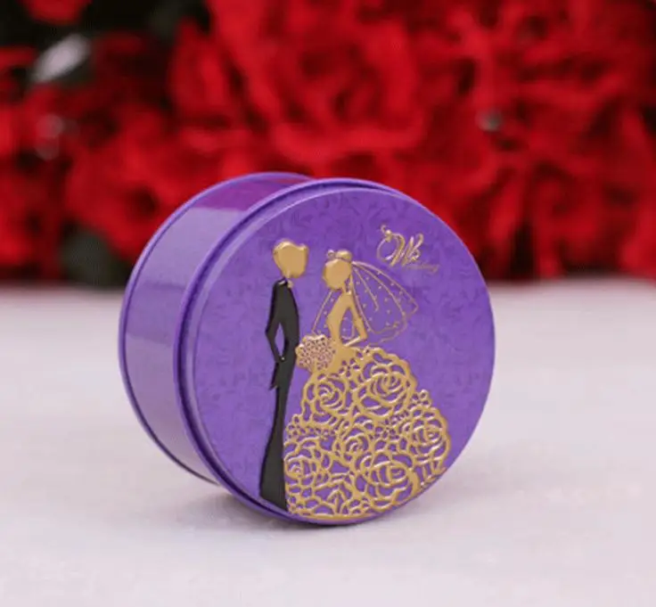 200PCS The new round tin candy box The bride and groom design on it wishes gifted scholar and beautiful woman SN2540