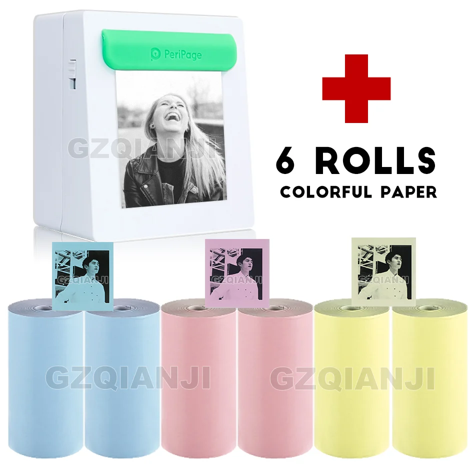 Add 6 Color Paper Peripage мини Карманный фотопринтер портативный термальный фотопринтер Bluetooth USB для мобильного телефона Android iOS ПК A8 - Цвет: Add 6 Color Paper