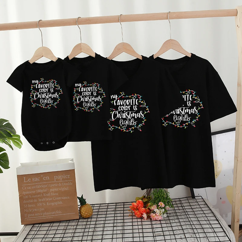 Camiseta de dibujos animados con letras de Navidad a juego para familia, Camiseta corta para beb&eacute;, madre e hija-5