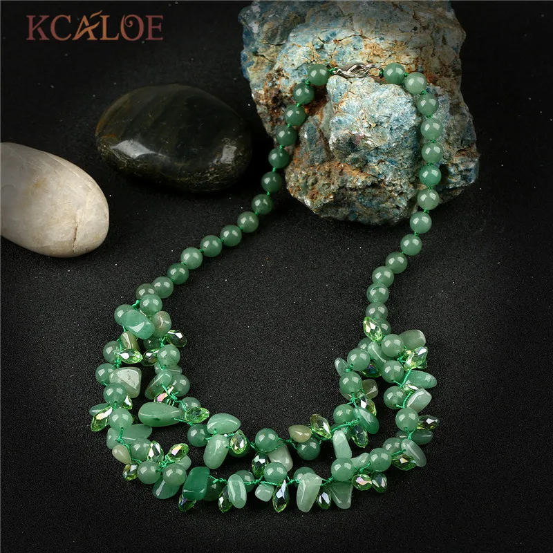 green jade KCALOE, женское ожерелье с натуральным голубым песком, нестандартные камни, винтажное многослойное ожерелье с кристаллами, ювелирные изделия ручной работы, колье - Окраска металла: green jade