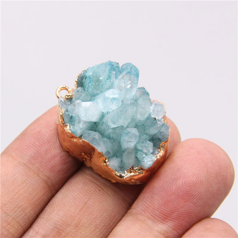 

Natural blue druzy crystal quartz pendant charm for necklace jewelry making Accessories women handmade necklace pendant jewelry