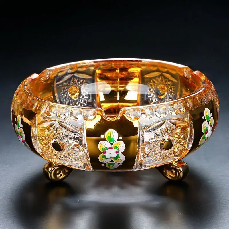 

European style luxury crystal glass ashtray creative personality trend multifunctional family living room ashtray enamel