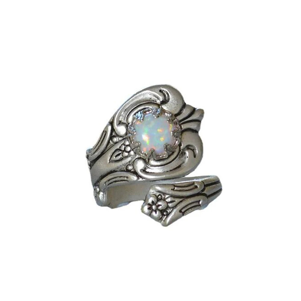 

Women's Vintage Ring With Stone Flower Carve Opal Adjustable Open Ring Women Jewelry Accessories Massive Gift