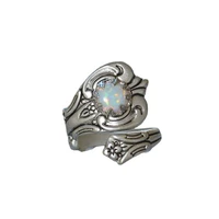 womens vintage ring with stone flower carve opal adjustable open ring women jewelry accessories massive gift