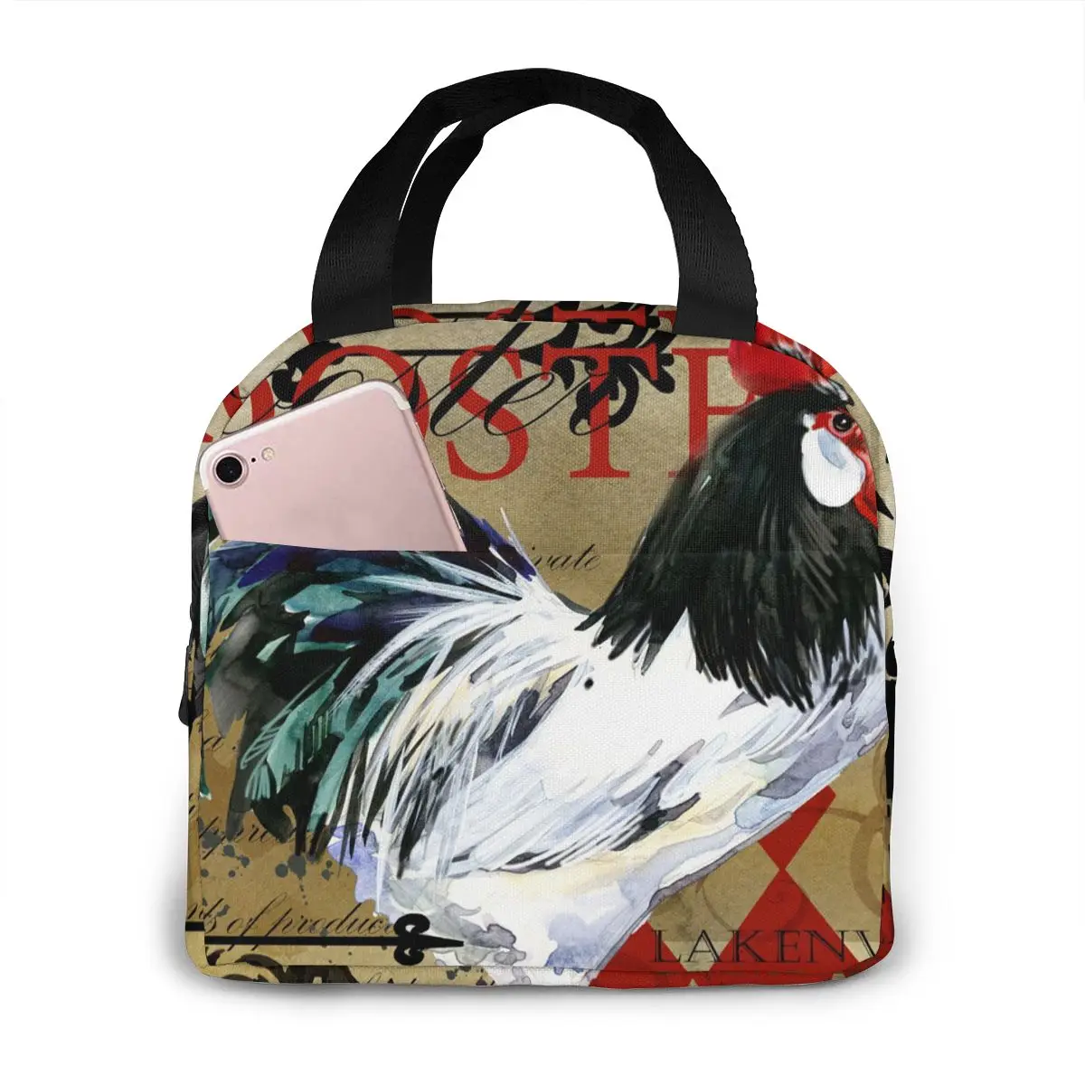 

Domestic Farm Rooster Lunch Food Box Bag Fashion Insulated Thermal Food Picnic Lunch Bag for Women kids Men Cooler Tote Bag