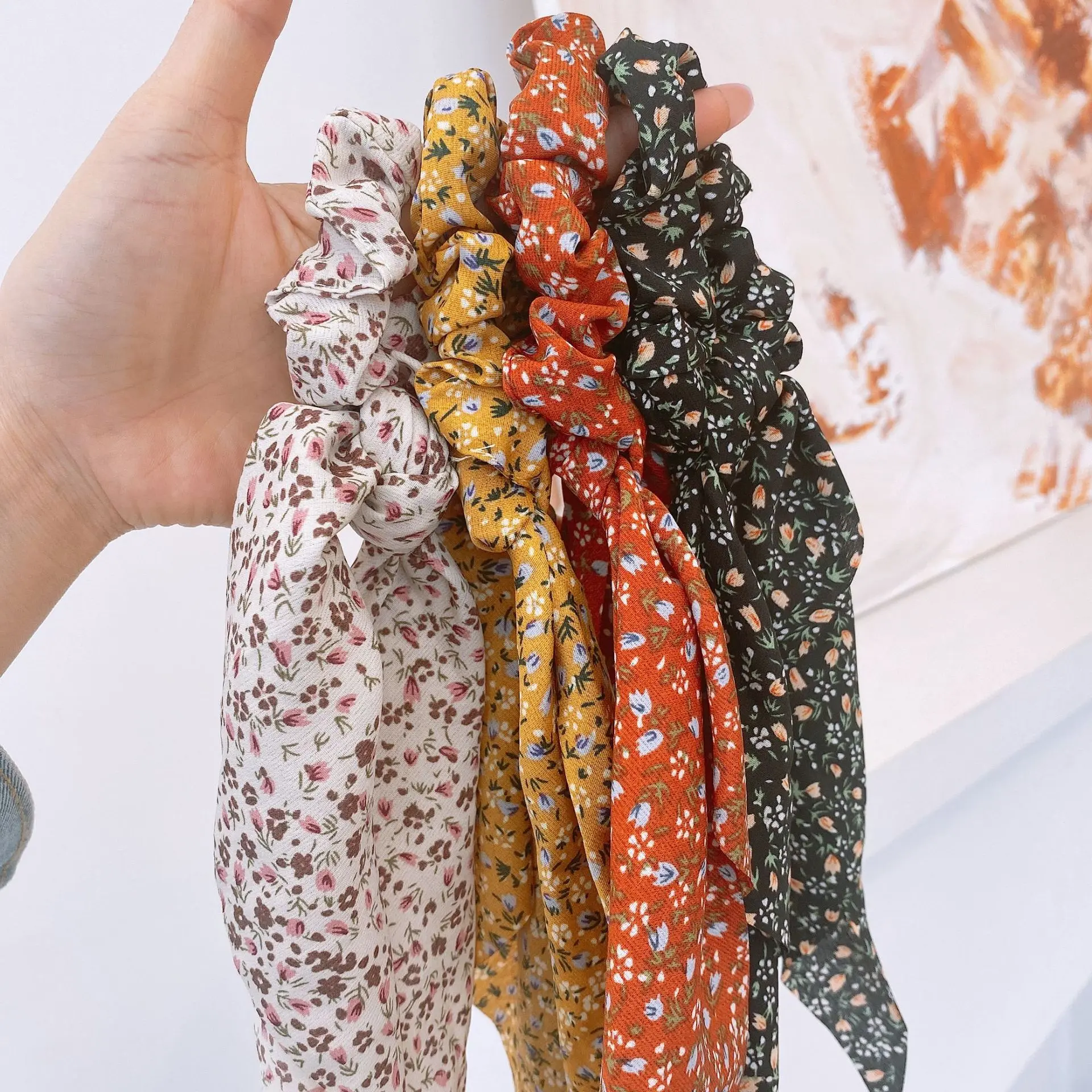 

Резинки для волос женские в горошек, Винтажные эластичные резинки с цветочным принтом, аксессуары для волос, белый цвет, 2021