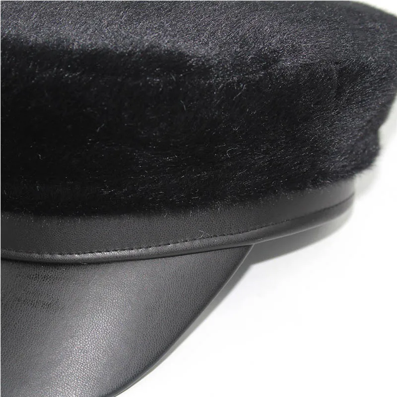 

Winter Ladies Imitation Mink New Military Hat Thick Warm Hat Casual Wild Beret Outdoor Fashion Hat Leather Painter Hat