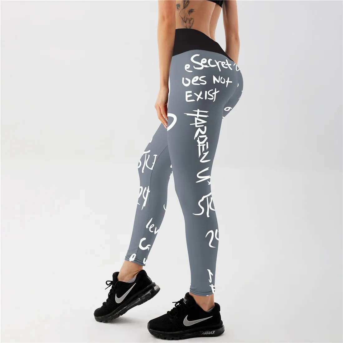 Qickitout High Waist Elastic Workout Leggings Women Slim Fitness Fashion Letter Print Leggings for Gym Sport Running Europe Size spanx leggings