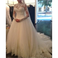 hot sale high neck long sleeve lace wedding dresses beaded ball gown wedding gowns for bride vestidos de novia