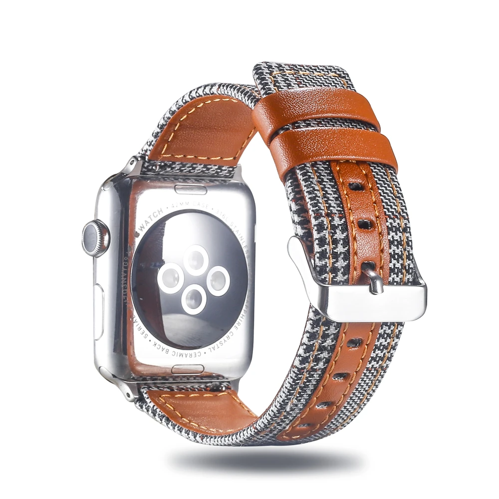 Холщовый ремешок для часов для Apple Watch 38 мм 42 мм 40 мм 44 мм нейлоновый кожаный ремешок для часов браслет для iWatch Series 5/4/3/2/1