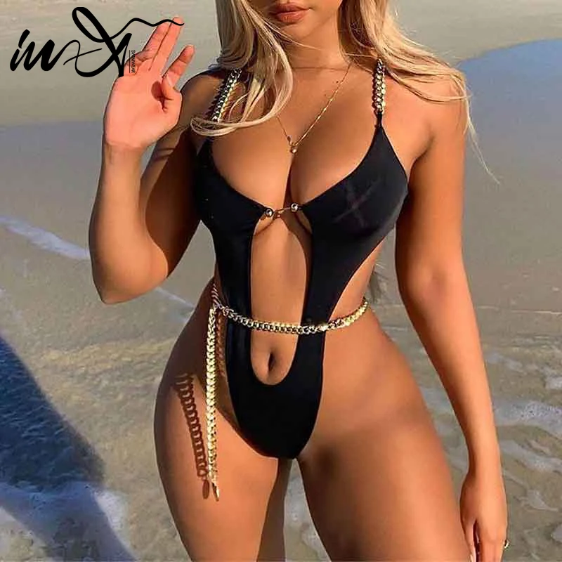 В х купальник украшенный цепочками цельный пикантные открытые бикини 2021