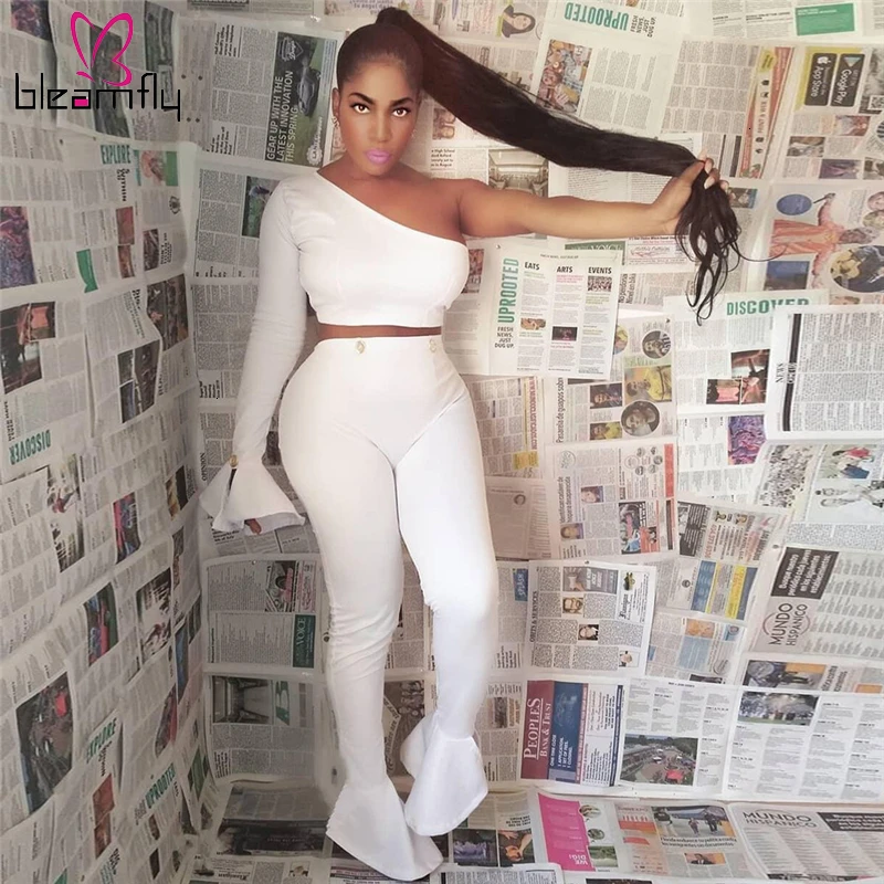 Одноцветный белый женский сексуальный комплект из двух предметов на одно плечо с