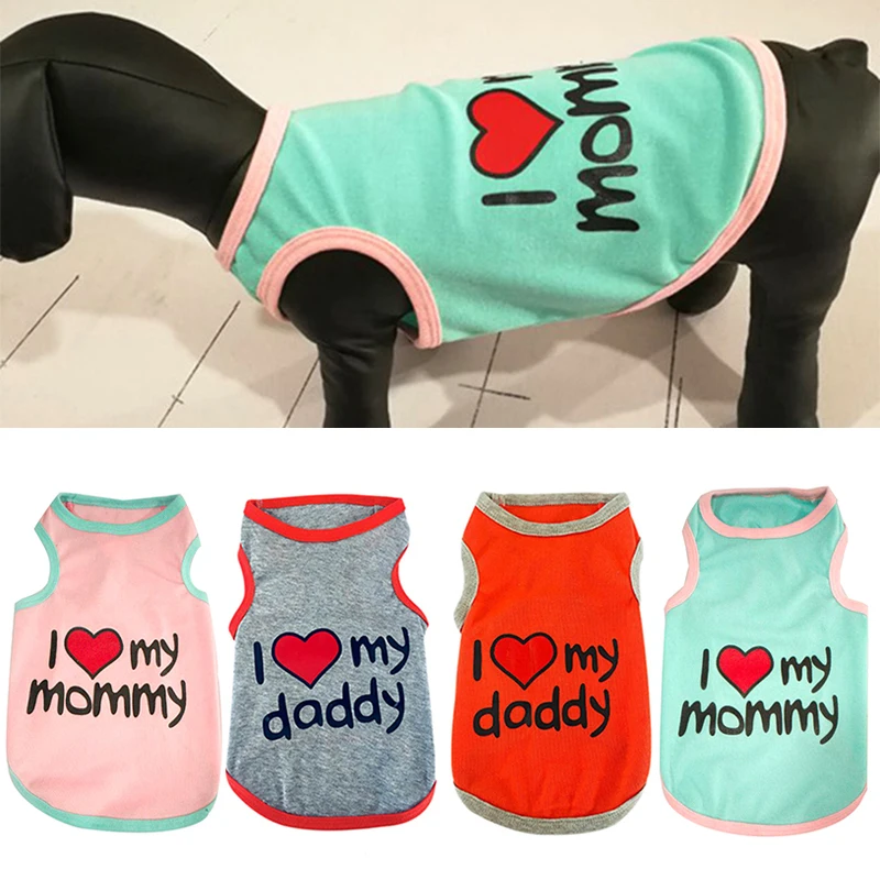 

Lovely Mom Dad Pet Dog Clothes Summer Puppy Tshirt Vest for Small Dogs Shih Tzu Pug Shirts Wholesale Dog Clothing Pets Products