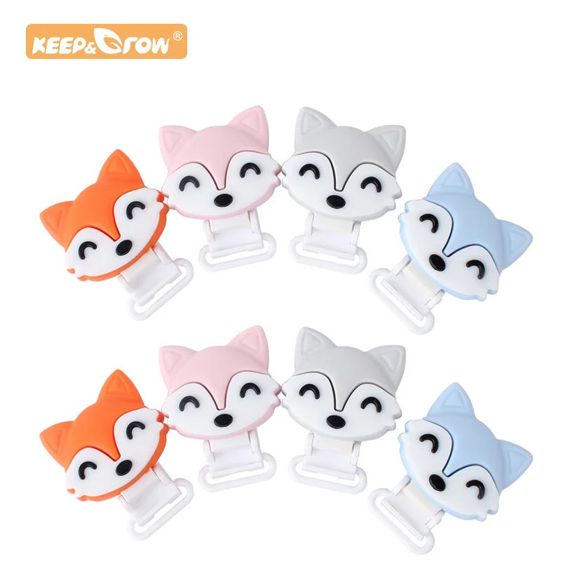 

Keep&Grow 1pc Fox silicone Baby Pacifier clips Solid Color Holders Infant Soother Clasps Baby Chew Dummy Chain Adapter Toys