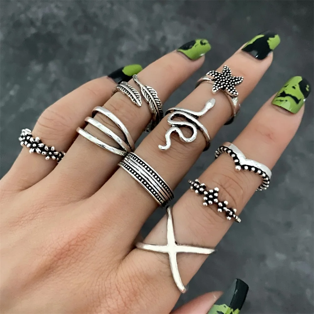 Женский комплект колец в богемном стиле Винтажное кольцо на палец со змеиным