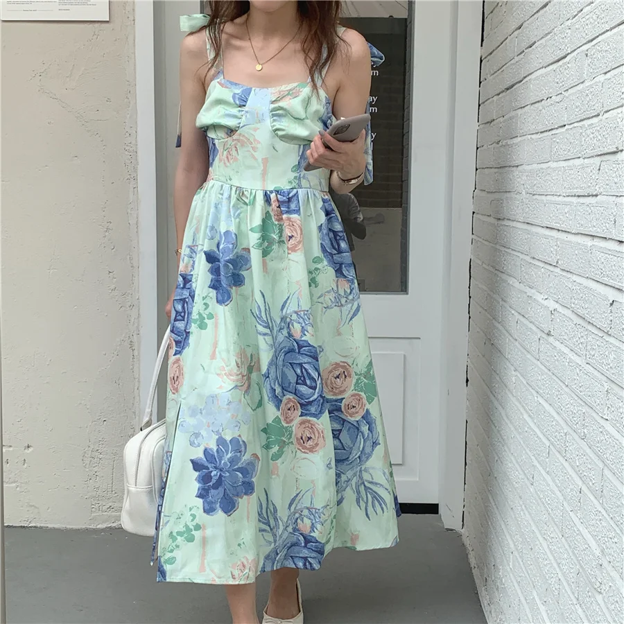 

Summer Women Long Elegant Floral Printed Holiday Casual Strap Dress YOU222