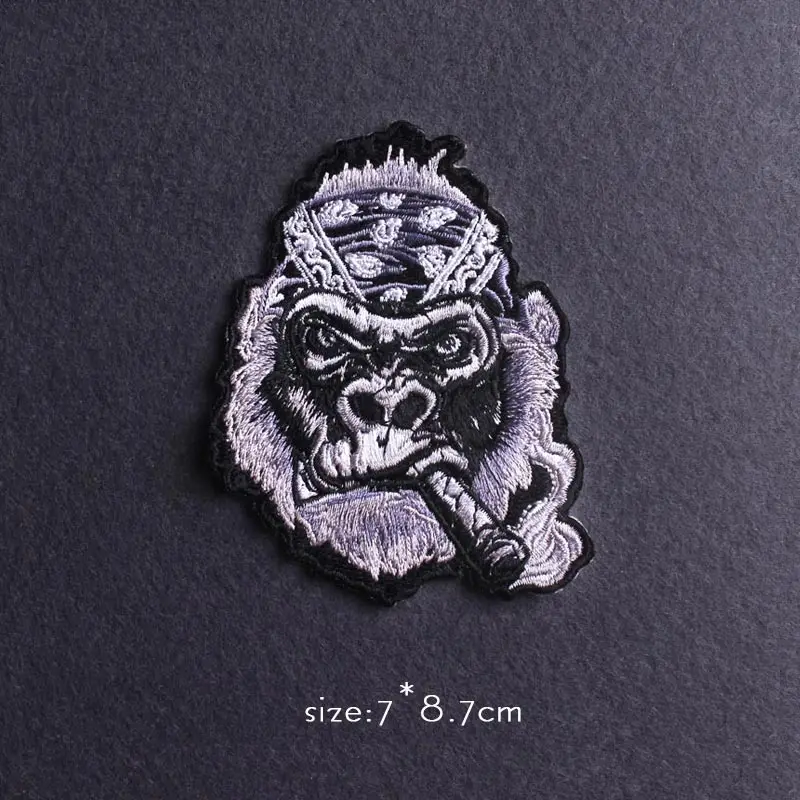 

DIY King Orangutan Patch Embroidered Patches For Clothing Punk/Skull Patch Iron On Patches For Clothes Stripe Stickers Custom