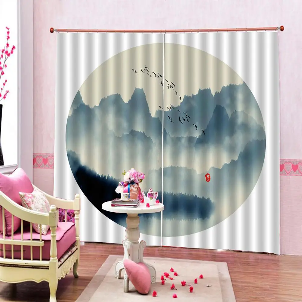 

Custom 3D Window Curtain Foggy forest Luxury Blackout Landscape Curtains For Living room bedroom Curtains Drapes Decor