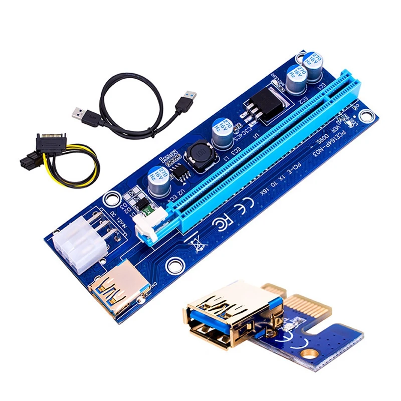 

Карта расширения VER009S USB 3,0 PCI-E, Райзер-карта Pcie 1X 4X 8X 16X, адаптер-удлинитель, карта SATA, кабель питания от 15Pin до 6 Pin для майнинга BTC