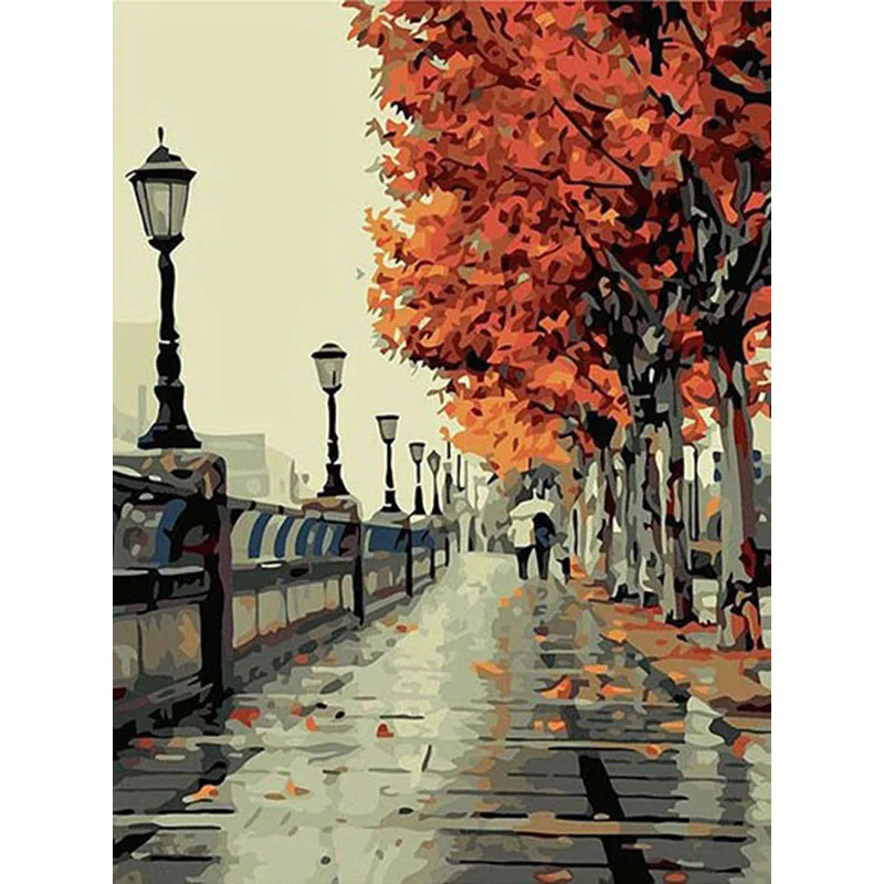 

Europe City Street DIY Painting by Numbers Home Decoration Hand Painted Park Street Lamp Oil Painting for Living Room Artwork