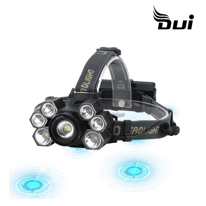 DUI Новый 7 светодиодный T6 + XPE Мощный USB Перезаряжаемый налобный фонарь для рыбалки
