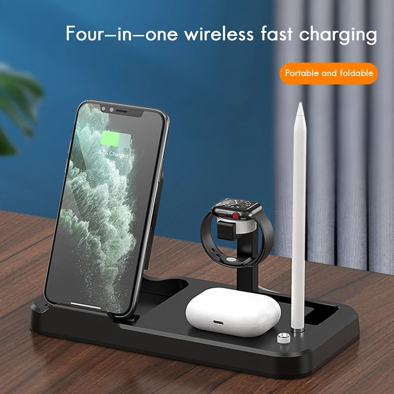 10W Qi Wireless Charger 4 In 1 Fast Charging Stand For Iphone 12 11 Pro XS Apple Watch 5 3 Pencil Charge | Электроника