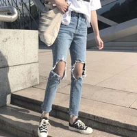 women jeans with holes in the knee s xl small size light blue harem classic pants streetwear fashion ripped denim jean straight