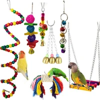 elenxs sweet parrot birds bead toy swing bells hanging bridge wooden bird toys standing training tool pet supplies 7pcsset new