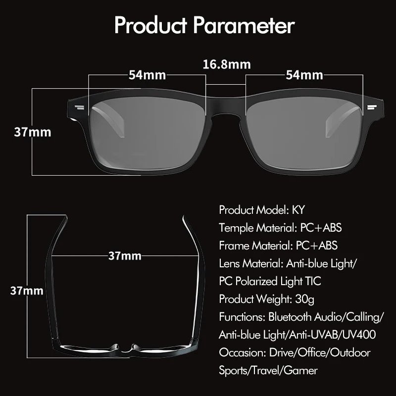저렴한 블루 라이트 안경에 대하여 무선 오디오 블루투스 헤드셋, 베이스 Hifi 오픈 이어 스피커 본 IP5 스마트 선글라스 IOS 안드로이드