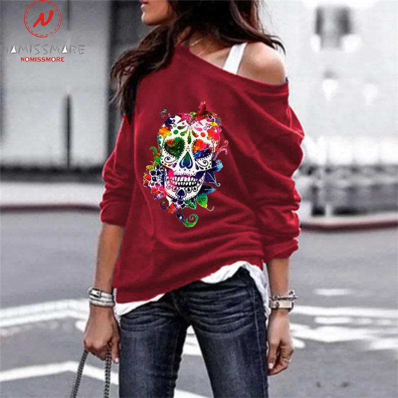 Женские футболки с принтом черепа на Хэллоуин уличная одежда лоскутный дизайн