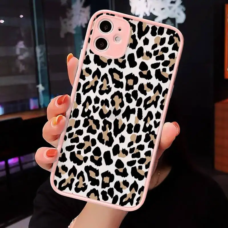 

Leopard print sexy pink luxury Phone Case Pink matte transparent For iPhone 7 8 x xs xr 11 12 pro plus max mini Clear Funda