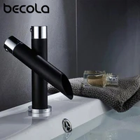 BECOLA Black with Chrome Deck Mount Bathroom Sink Faucet Set Basin Mixer Single Hole Single Handle Modern Taps Brass