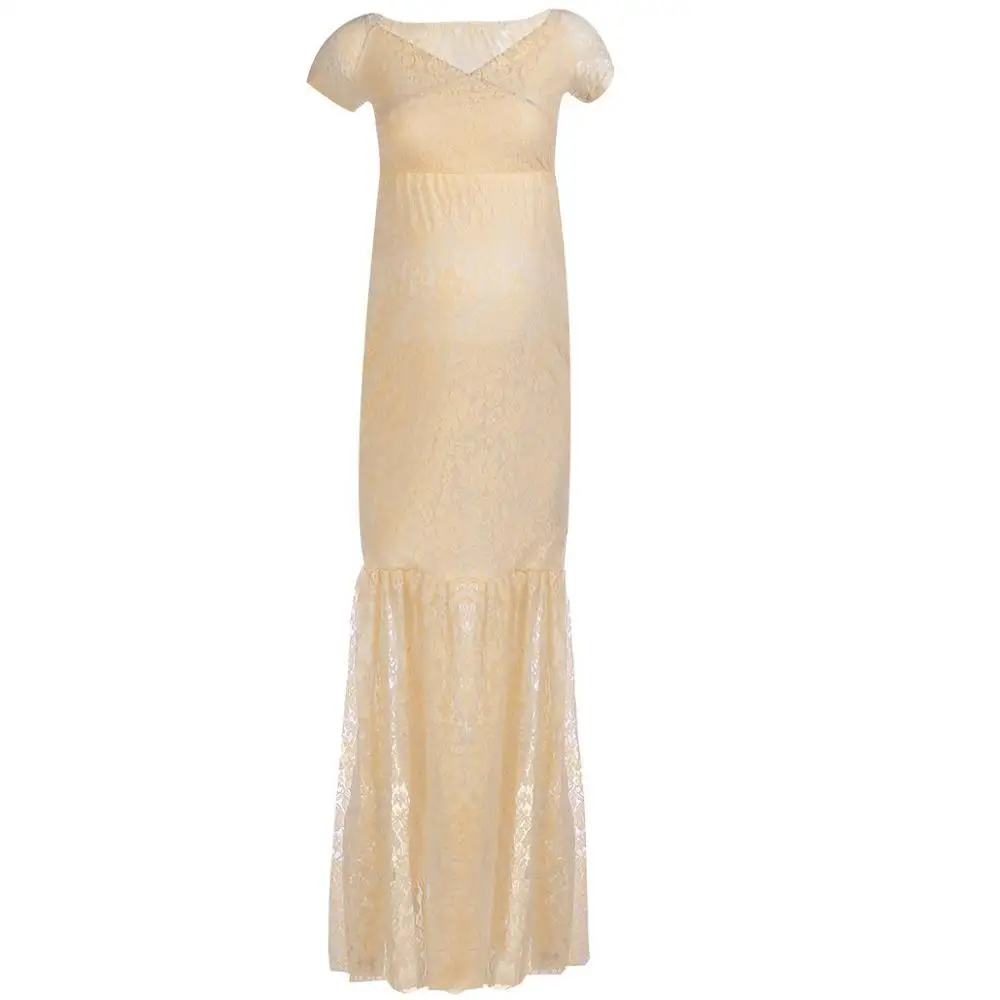 Платье макси для беременных с коротким рукавом и открытыми плечами| |