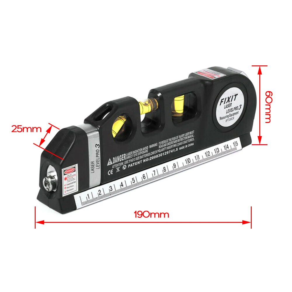 Лазерный уровень 3 в 1 линейка с перекрестными линиями и измерительной лентой