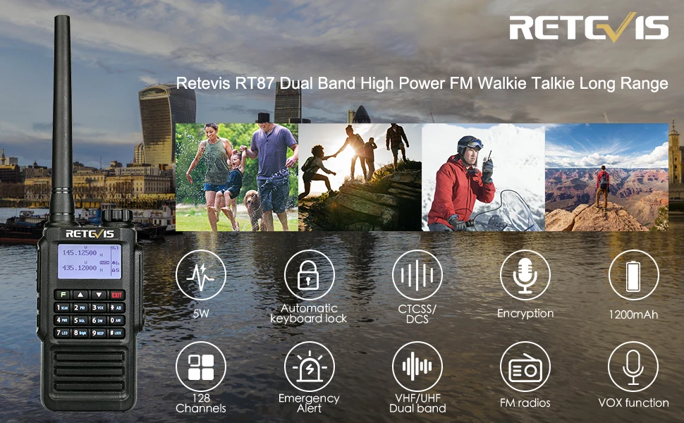 IP67 водонепроницаемый Walkie Talkie RETEVIS RT87 профессиональный большой диапазон 5 Вт UHF(или VHF) Hands Free FM Двухстороннее Радио рация