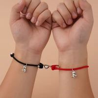 2pcs alloy couple love magnetic buckle bracelet three dimensional small dinosaur pendant stainless steel friendship rope jewelry
